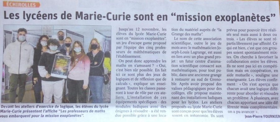 Des Lycéens de Marie-Curie sont en « mission exoplanètes »